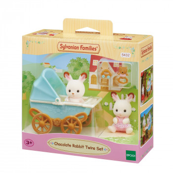 EPOCH Sylvanian Families Chocolate Rabbit Twins koos jalutuskäruga