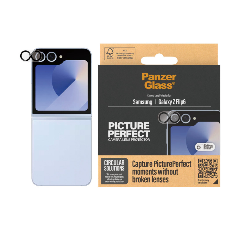 PanzerGlass PicturePerfect Kaamera objektiivi kaitseklaas Samsung Galaxy Z Flip6 (F741, F7374) jaoks - Üliklaar karastatud klaas, 9H kõvadus, kriimustus- ja löögikindel, oleofoobne kate, lihtne paigaldus