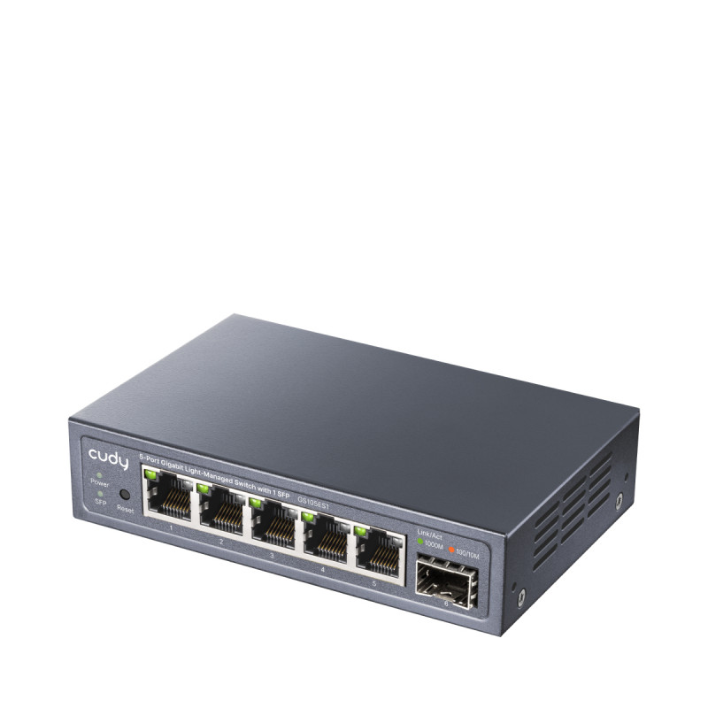 CUDY GS105ES1 5-pordiline Gigabit kerge haldusega lüliti 1 SFP, 4 RJ45, VLAN, QoS, lauaarvuti