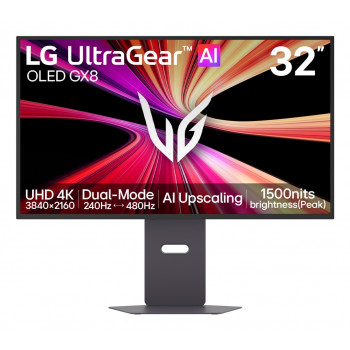 LG UltraGear Evo AI 32GX870B-B 31,5 inch Tandem OLED mängumonitor, 4K 240Hz / FHD 480Hz, HDR500, USB-C 90W