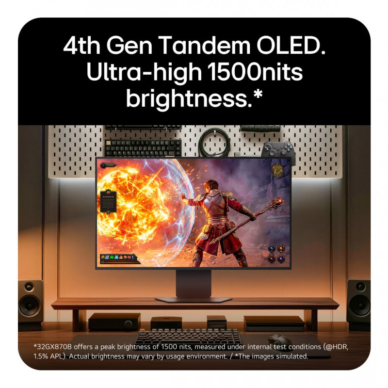 LG UltraGear Evo AI 32GX870B-B 31,5 inch Tandem OLED mängumonitor, 4K 240Hz / FHD 480Hz, HDR500, USB-C 90W