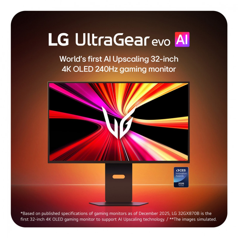 LG UltraGear Evo AI 32GX870B-B 31,5 inch Tandem OLED mängumonitor, 4K 240Hz / FHD 480Hz, HDR500, USB-C 90W