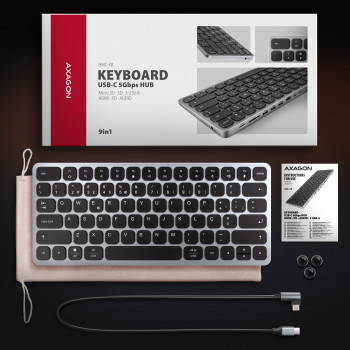 AXAGON HMC-KB-PT USB-C 5Gbps klaviatuur (PT) 9-in-1 jaotur