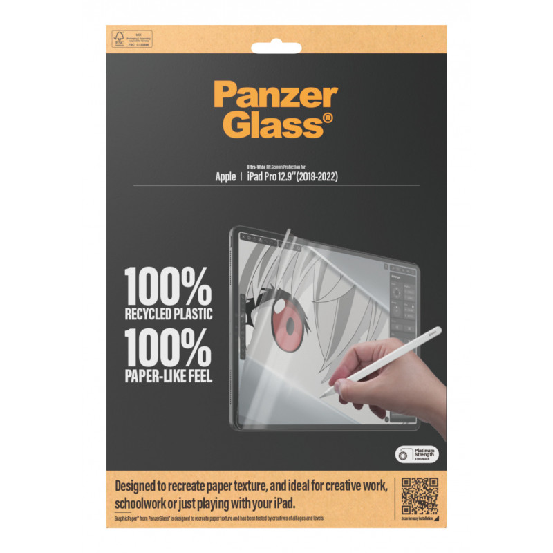 PanzerGlass GraphicPaper ekraanikaitse iPad Pro 12.9-tolline (2018-2022) Pimestusvastane, ümbrisesõbralik, antibakteriaalne