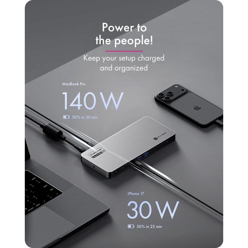 ICY BOX 12-in-1 Diamond Dock USB-C dokkimisjaam kahe 4K ekraani, 100W võimsusülekande, gigabitise Etherneti ja kaardilugejaga