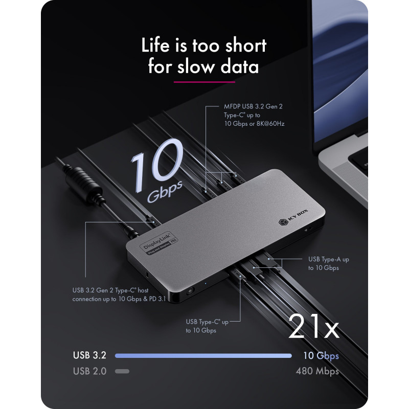 ICY BOX 12-in-1 Diamond Dock USB-C dokkimisjaam kahe 4K ekraani, 100W võimsusülekande, gigabitise Etherneti ja kaardilugejaga