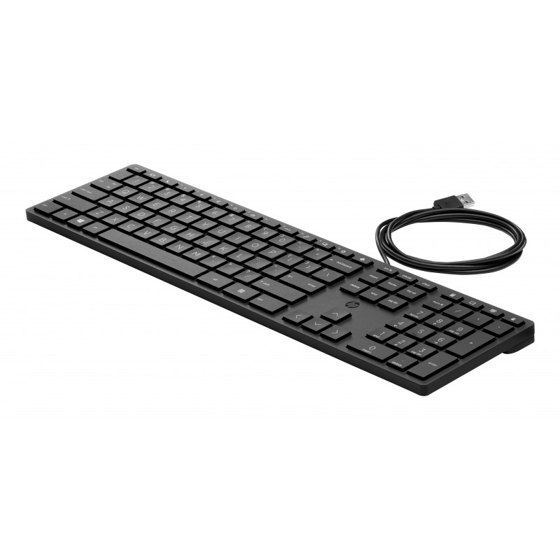 HP Desktop 320K juhtmega USB-klaviatuur - Belgia AZERTY paigutus, must, täissuuruses numbrilise klahvistikuga, pritsmekindel, õhukeste klientide ja lauaarvutite jaoks (9SR37AA#AC0)