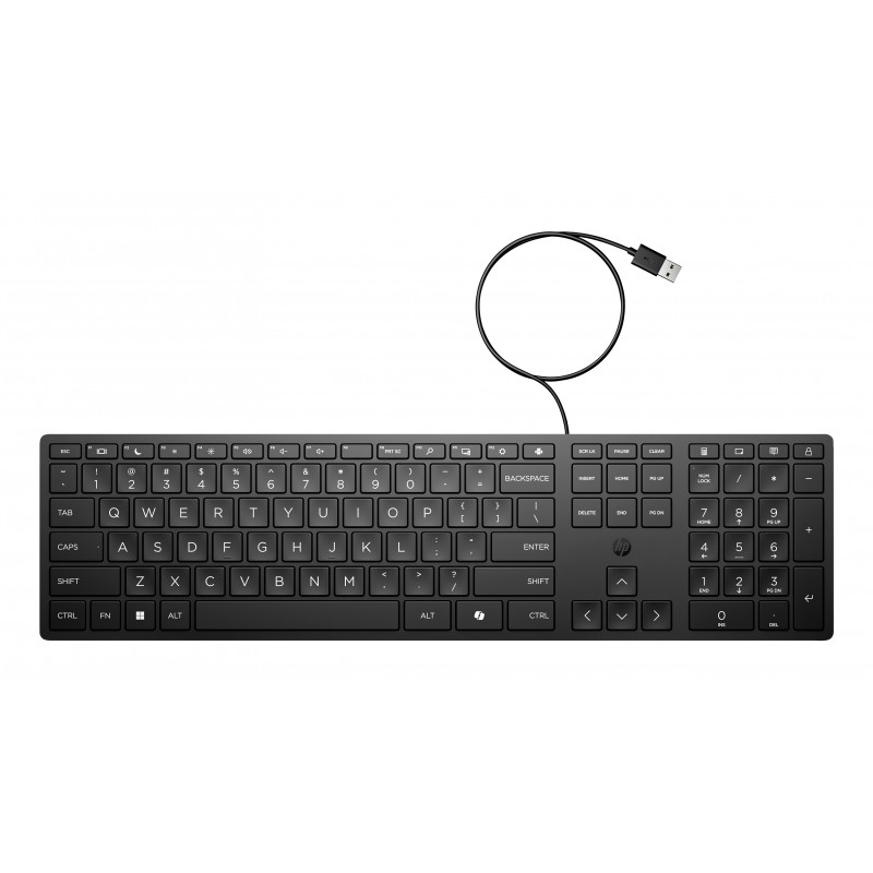 HP Desktop 320K juhtmega USB-klaviatuur - Belgia AZERTY paigutus, must, täissuuruses numbrilise klahvistikuga, pritsmekindel, õhukeste klientide ja lauaarvutite jaoks (9SR37AA#AC0)