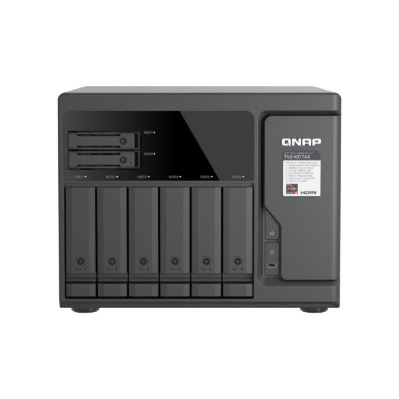 QNAP TVS-H877AX-R5-16G 8-pesaline QuTS hero NAS, AMD Ryzen V1500B, 16GB RAM, 2x2.5GbE, 2U rackmount