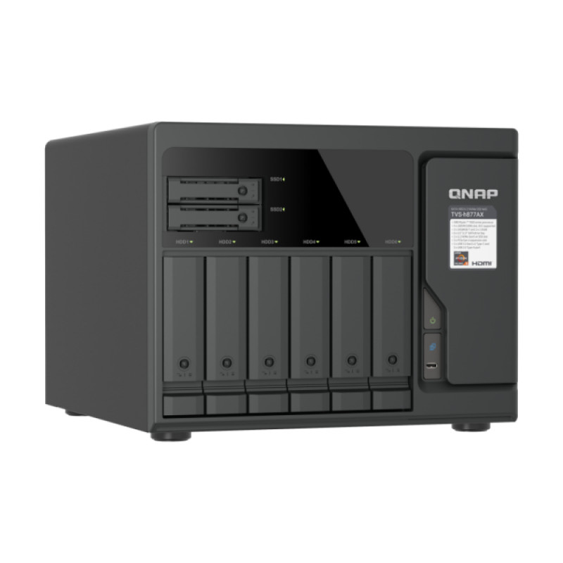 QNAP TVS-H877AX-R5-16G 8-pesaline QuTS hero NAS, AMD Ryzen V1500B, 16GB RAM, 2x2.5GbE, 2U rackmount