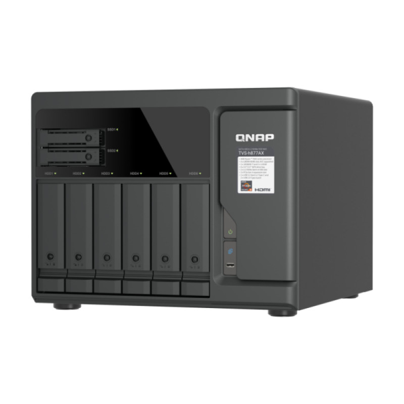 QNAP TVS-H877AX-R5-16G 8-pesaline QuTS hero NAS, AMD Ryzen V1500B, 16GB RAM, 2x2.5GbE, 2U rackmount