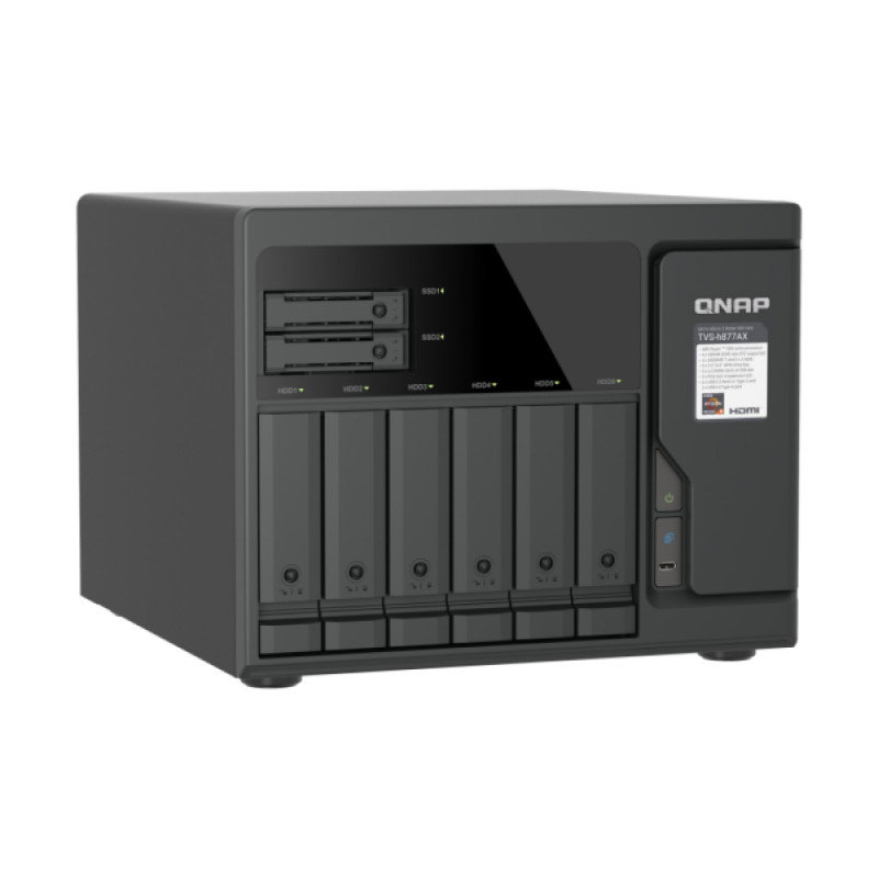 QNAP TVS-H877AX-R5-16G 8-pesaline QuTS hero NAS, AMD Ryzen V1500B, 16GB RAM, 2x2.5GbE, 2U rackmount