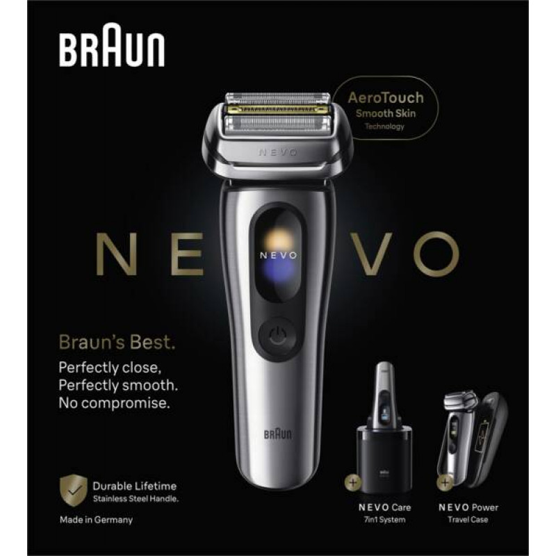 Braun NEVO 17000cc elektriline pardel Clean&Charge Stationiga, 5 režiimi, 360° pea, kroom/hõbe 349659