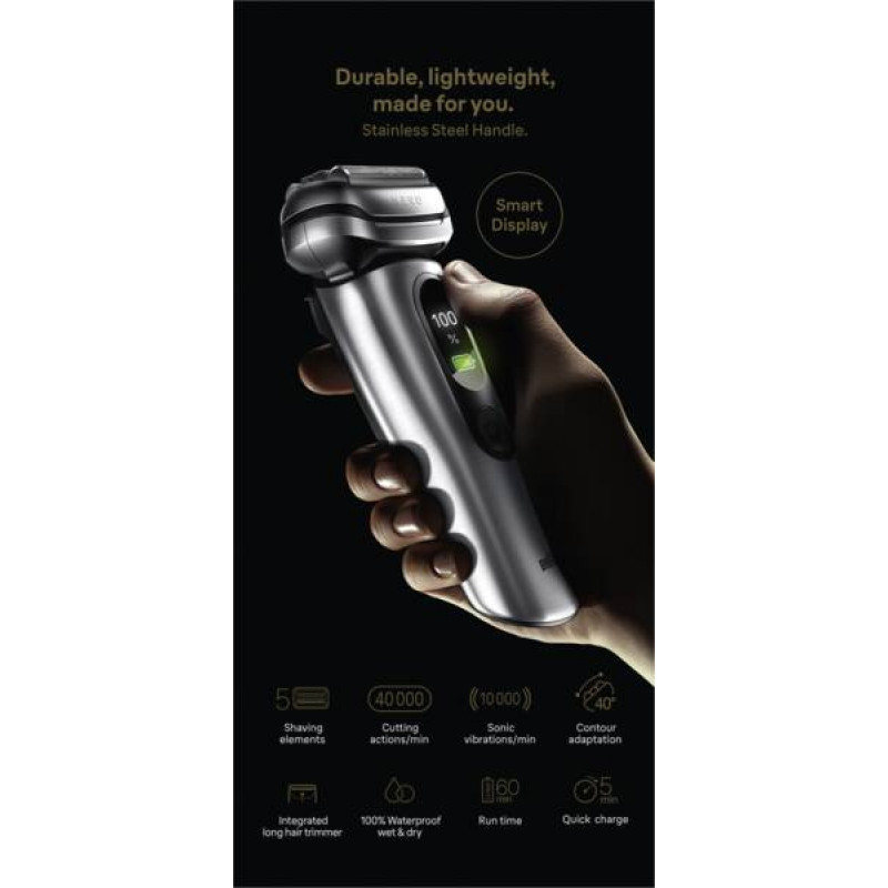Braun NEVO 17000cc elektriline pardel Clean&Charge Stationiga, 5 režiimi, 360° pea, kroom/hõbe 349659