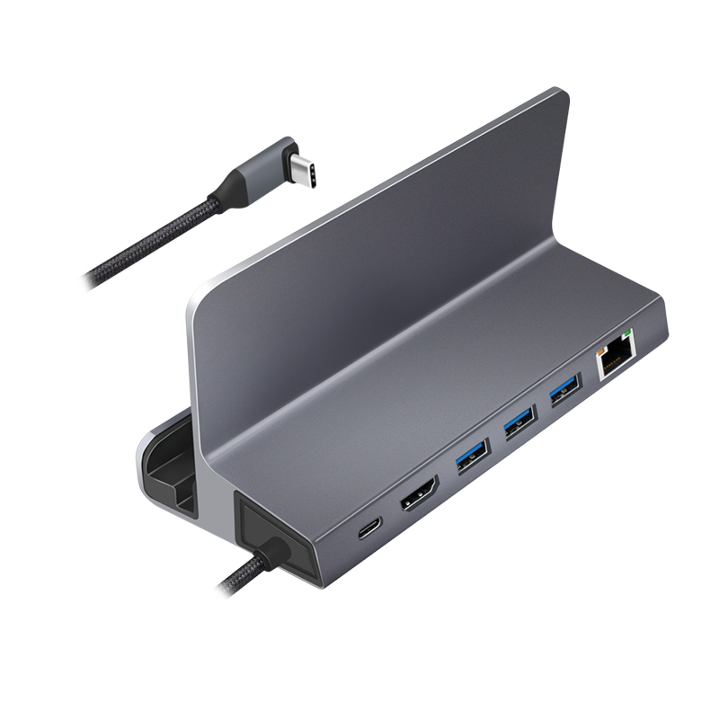 LogiLink UA0408 USB-C dokkimisjaam koos tahvelarvuti alusega, HDMI 4K@60Hz, 100W PD, Gigabit Ethernet, hõbedane