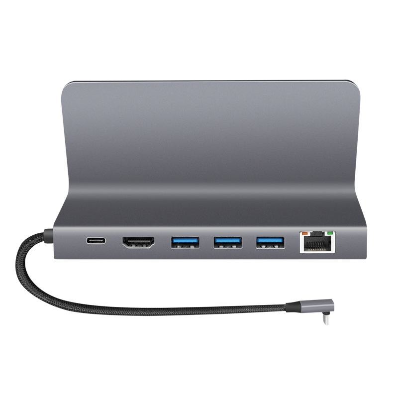 LogiLink UA0408 USB-C dokkimisjaam koos tahvelarvuti alusega, HDMI 4K@60Hz, 100W PD, Gigabit Ethernet, hõbedane