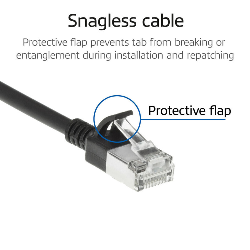 ACT must 1,5 m LSZH S/FTP CAT6A õhuke konksuta paigalduskaabel RJ45-pistikutega (DB7951)