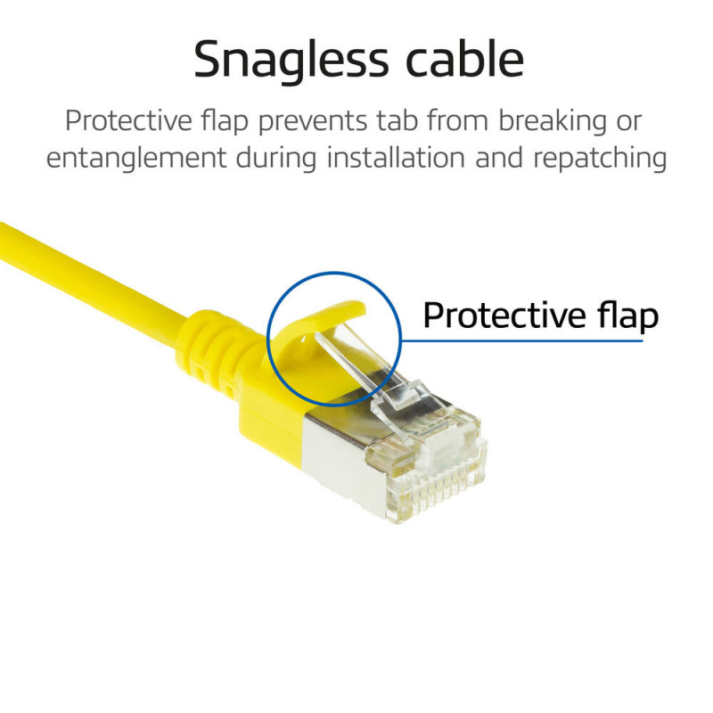 ACT Kollane 3m LSZH S/FTP CAT6A Õhuke Paigalduskaabel Snagless RJ45 Pistikutega (DB7803)