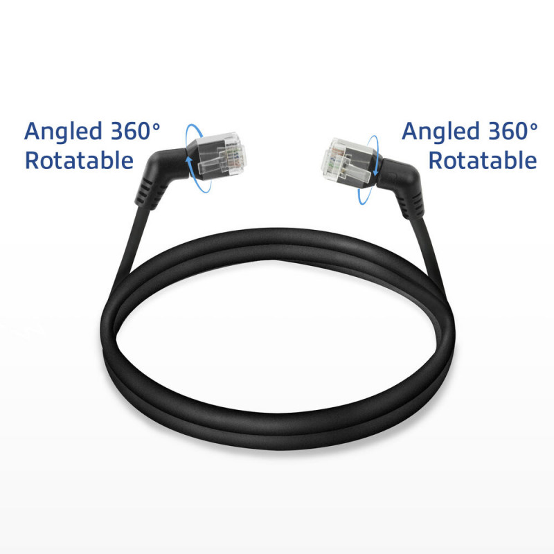 ACT DD1900 must 0,5 m U/FTP CAT6A õhuke paigalduskaabel 360° pööratavate nurga all RJ45-pistikutega