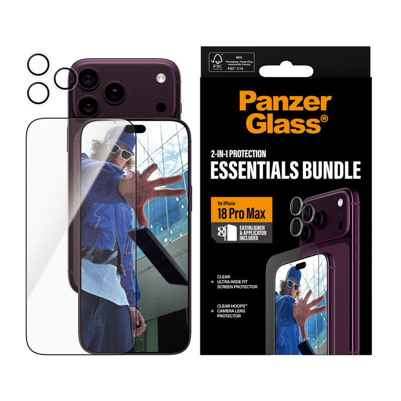 PanzerGlass 2-in-1 Essentials komplekt ekraanikaitse ja kaamerakaitse iPhone 18 Pro Max jaoks