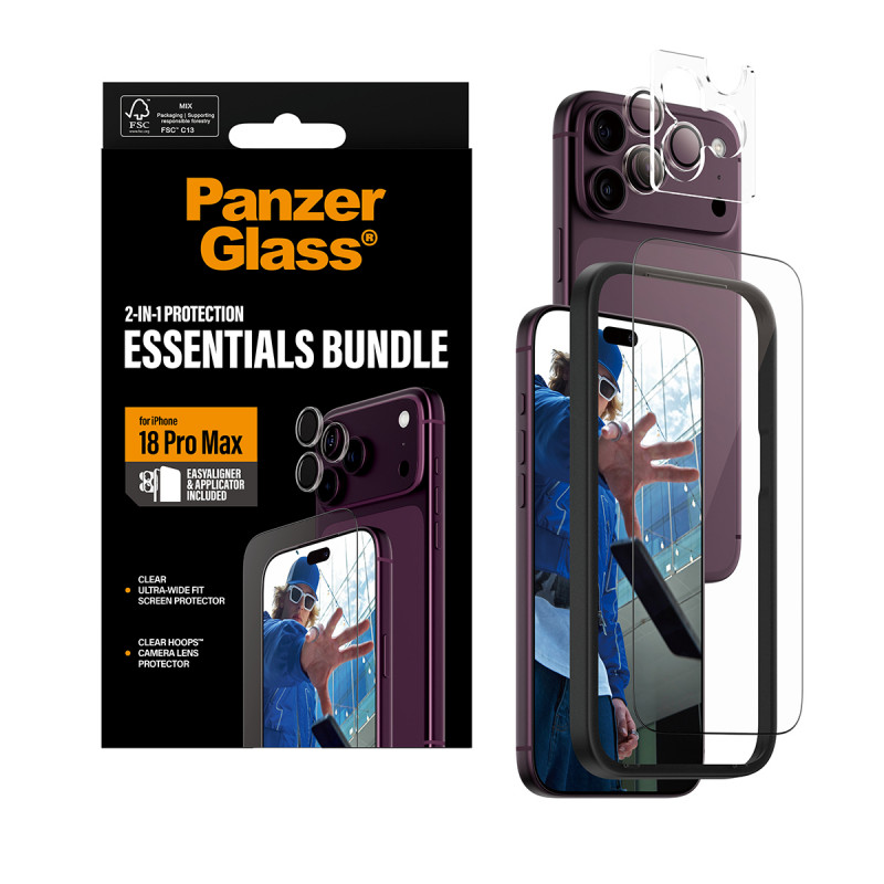 PanzerGlass 2-in-1 Essentials komplekt ekraanikaitse ja kaamerakaitse iPhone 18 Pro Max jaoks
