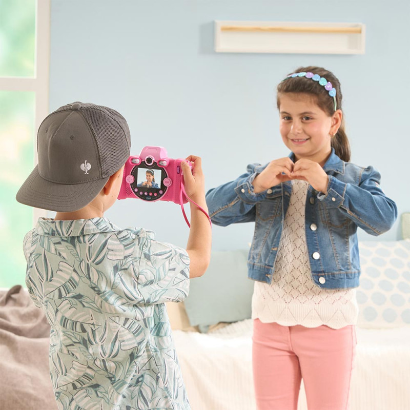 VTech Kidizoom Duo FX roosa digikaamera kahe objektiiviga, 5MP, 2,4-tolline värviline LCD, mängud, microSD pesa, USB, 4x AA 80-519954
