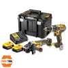 Tööriistakomplekt DeWALT DCK2080P2T-QW — 18V Li-Ion 5Ah (2x), DCG405 nurklihvija, puur-kruvikeeraja, M14 lihvimisketta keere, kohver
