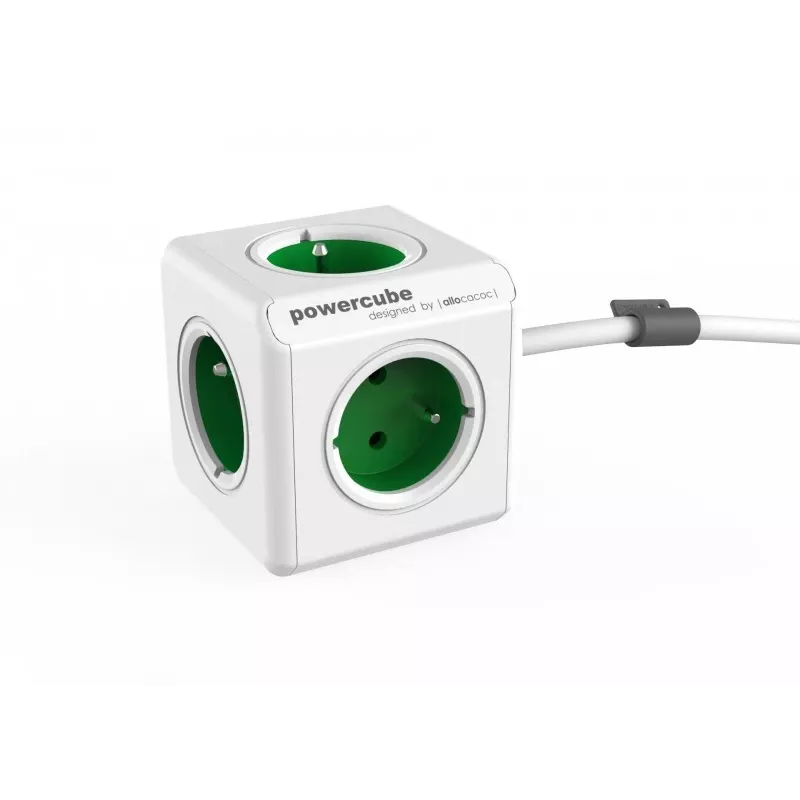 Allocacoc PowerCube Extended Type E pikendusjuhe 1,5 m 5 AC-pistikupesaga, siseruumides, roheline