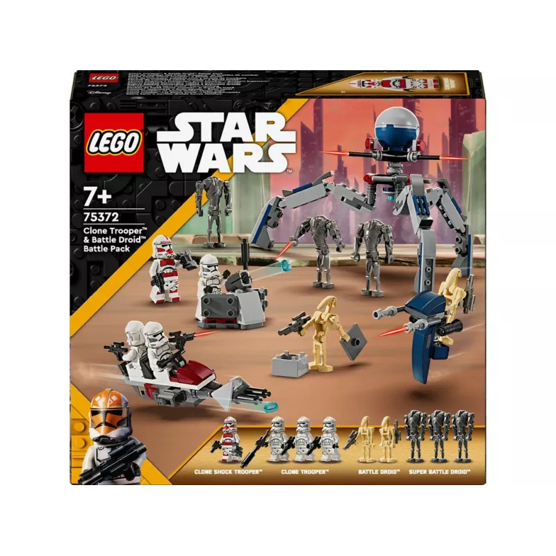 LEGO Star Wars kloonsõdurite ja lahingudroidide lahingukomplekti ehitusmänguasjad lastele kiirrattasõidukiga, 4 minifiguuri ja 5 figuuri, kingitused poistele