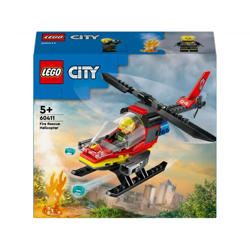 LEGO City tuletõrjekopter 60411 ehitusmänguasi, 85 tükki, pöörlevad labad, 1 minifiguur, vanus 5+ (220×90×60 mm)