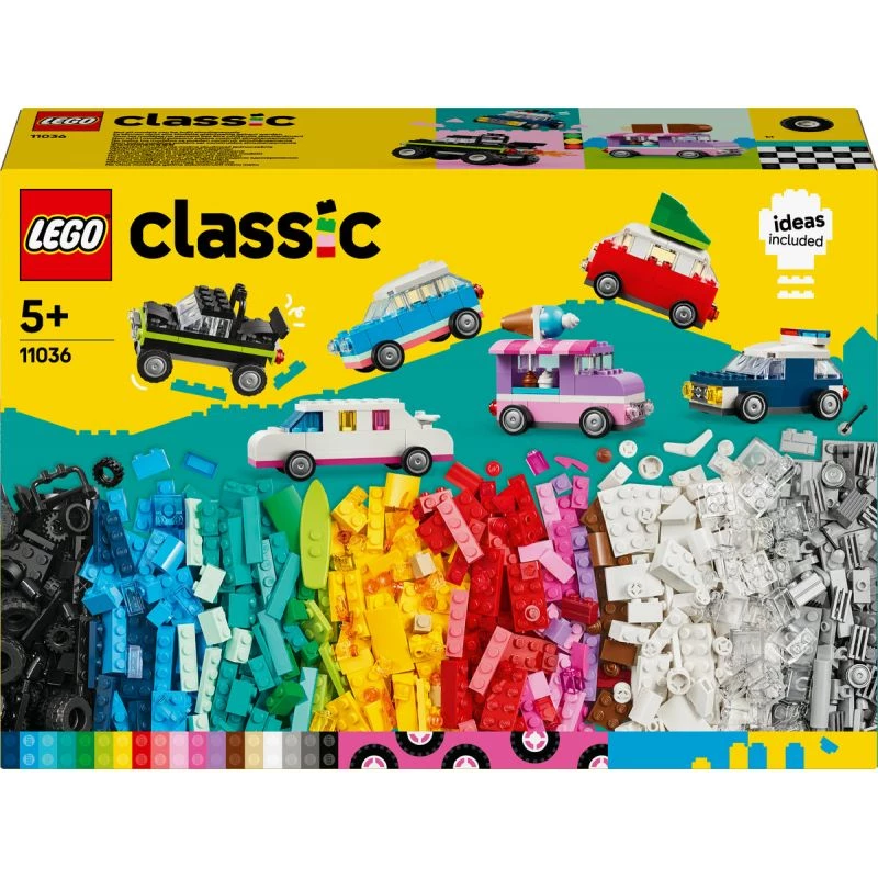 LEGO Classic Creative Vehicles Värviliste Mudelautode Komplekt Poltseiautoga ja 11023 Classic Roheline Alusplaat 32x32 Naastuga Ehitusmuru