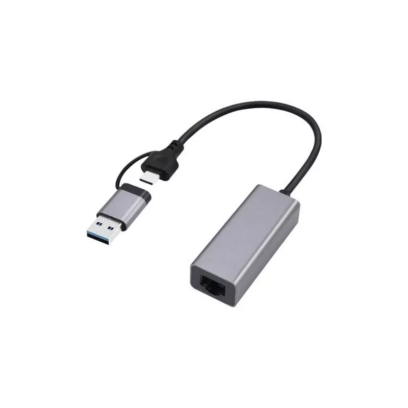 USB 3.1 Type-C Gigabit võrguadapter Gembird A-USB3AC-LAN-01 — 1× RJ-45, 1000 Mbps, USB 3.2 Gen 1, metallkorpus, hall