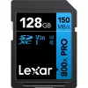 SDXC-mälukaart Lexar 128 GB UHS-I 800xPRO Klass 10 U3 V30 — 150 MB/s lugemine, 45 MB/s kirjutamine, must