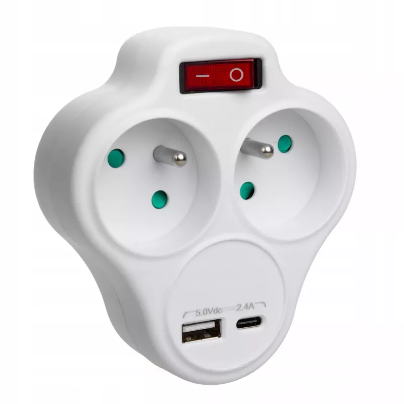 Elektriline topeltpistikupesa jaotur MACLEAN MCE336E 2 USB-pordiga, tüüp E
