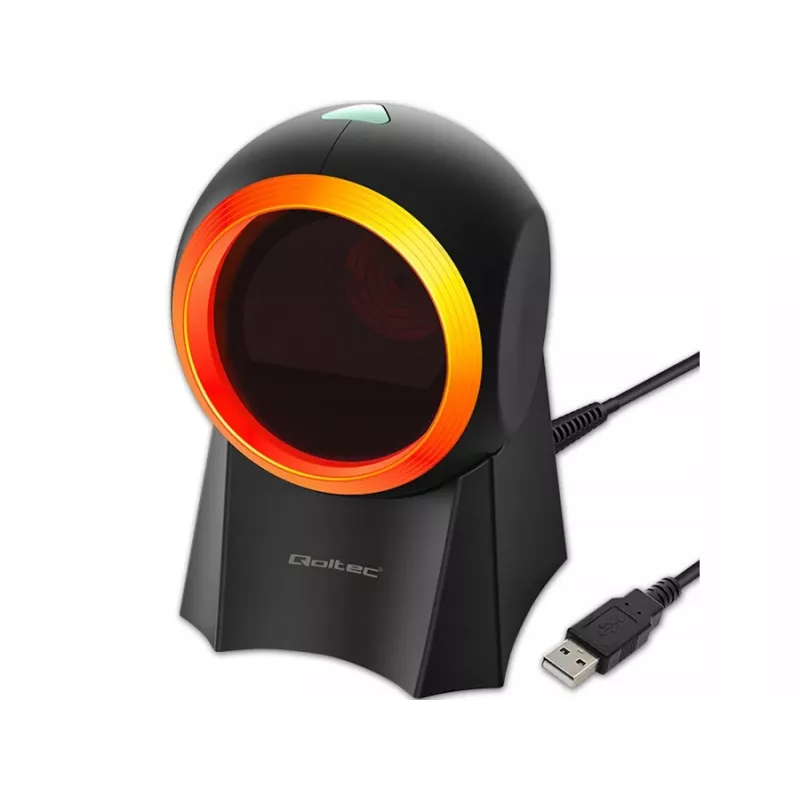 Juhtmega lauaarvuti vöötkoodiskanner QOLTEC 50857 — 1D/2D, USB, ABS-korpus, must, 1,75 m kaabel