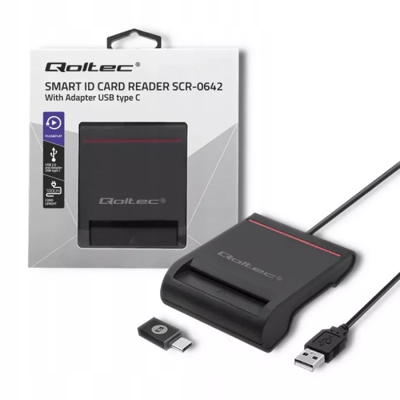 ID-kaardi lugeja QOLTEC Smart chip ID-kaardi skanner — USB, must, 84,5×65×16 mm, 63 g
