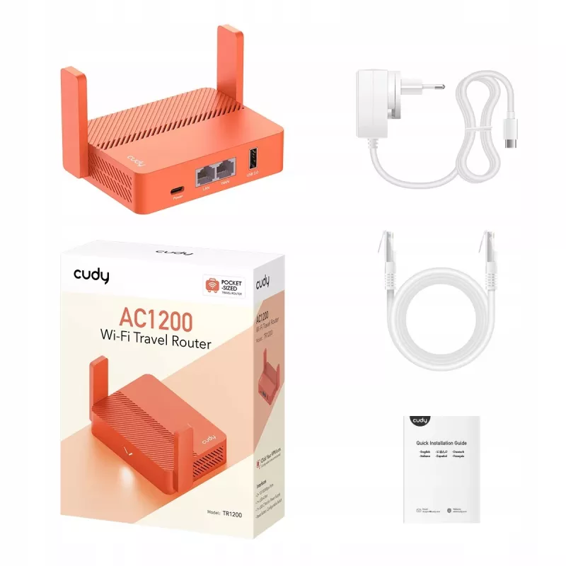 Kaasaskantav ruuter Cudy AC1200 (TR1200) — Oranž, vahelduvvoolutoide, 1x RJ-45 LAN/WAN, USB 2.0