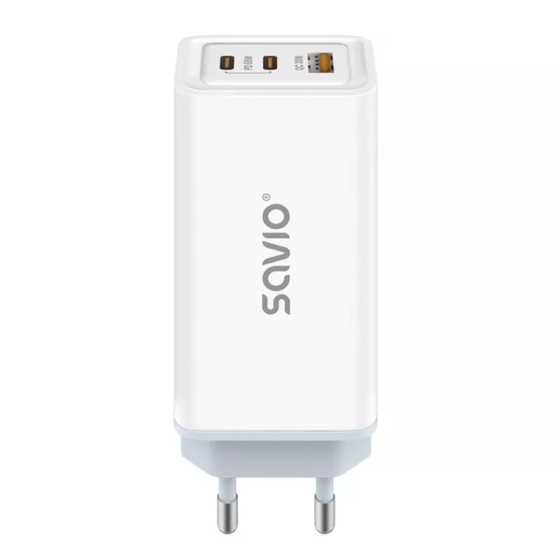 SAVIO LA-07 GaN 65W seinadapter, USB, QC4.0+, PD 3.0, Valge