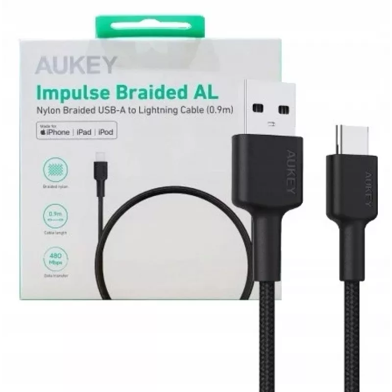 USB-A–USB-C kaabel AUKEY CB-CD30 0,9 m – must, punutud, USB PD 3.0, 0,48 Gbit/s