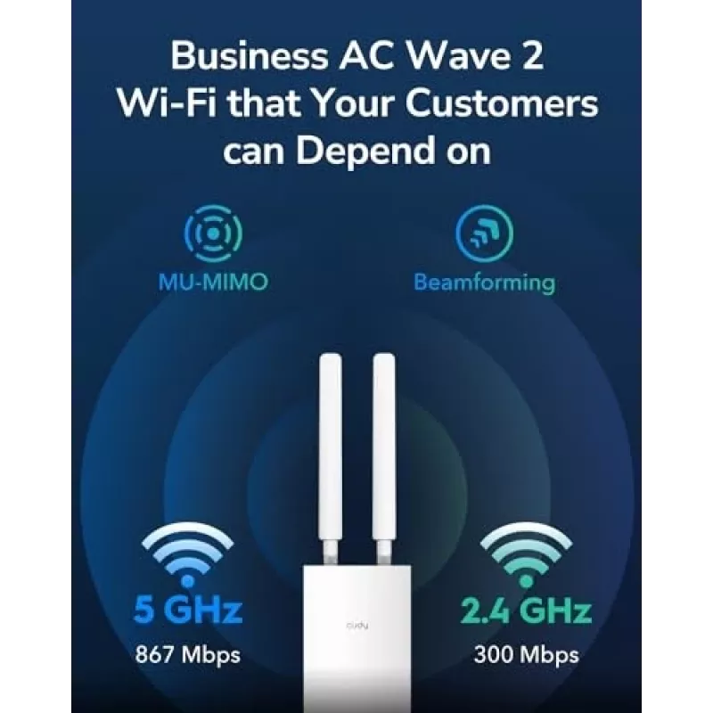 Pääsupunkt Cudy AP1300 Outdoor — kaheribaline 2,4/5 GHz, 300/867 Mbit/s, IP65, PoE, 2 välist RP‑SMA antenni