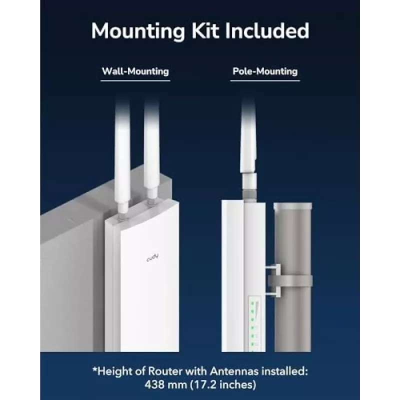 Pääsupunkt Cudy AP1300 Outdoor — kaheribaline 2,4/5 GHz, 300/867 Mbit/s, IP65, PoE, 2 välist RP‑SMA antenni