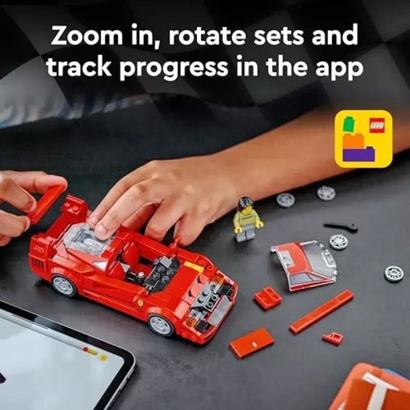 LEGO Speed Champions Ferrari F40 Supercar ehitatav sõidukimänguasi mudelauto 9+ aastastele poistele ja tüdrukutele juhi minifiguuriga laste magamistuppa