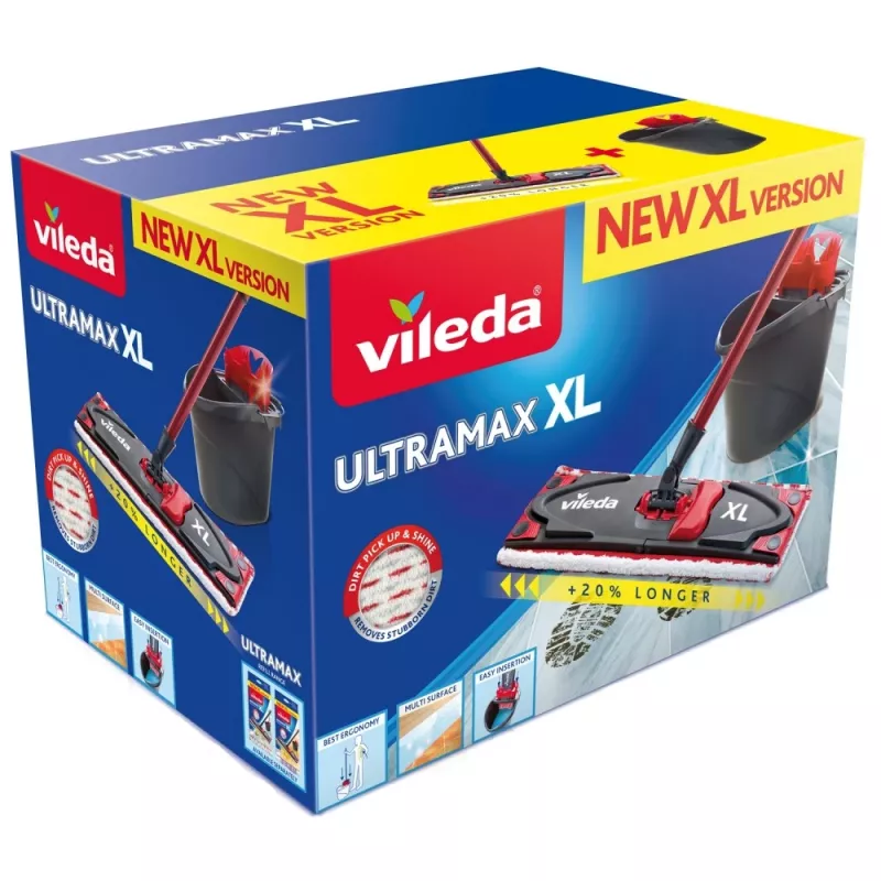 VILEDA mop Ultramax XL Box — pestav mikrokiust 360° pöörlev pea, kokkupandav, kõvadele põrandatele