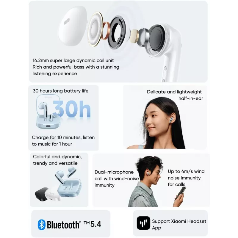 Juhtmevabad kõrvasisesed peakomplektid Xiaomi Buds 6 Active — Valge, intrauraalne, 0.036 kg, Bluetoothi ulatus kuni 10 m