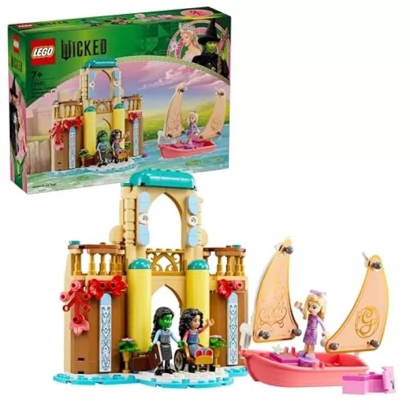 Konstruktsioonimänguasi LEGO komplekt 75681 koos Wickedi, Glinda, Elphaba, Nessarose ja Shizi Ülikooli minifiguuridega