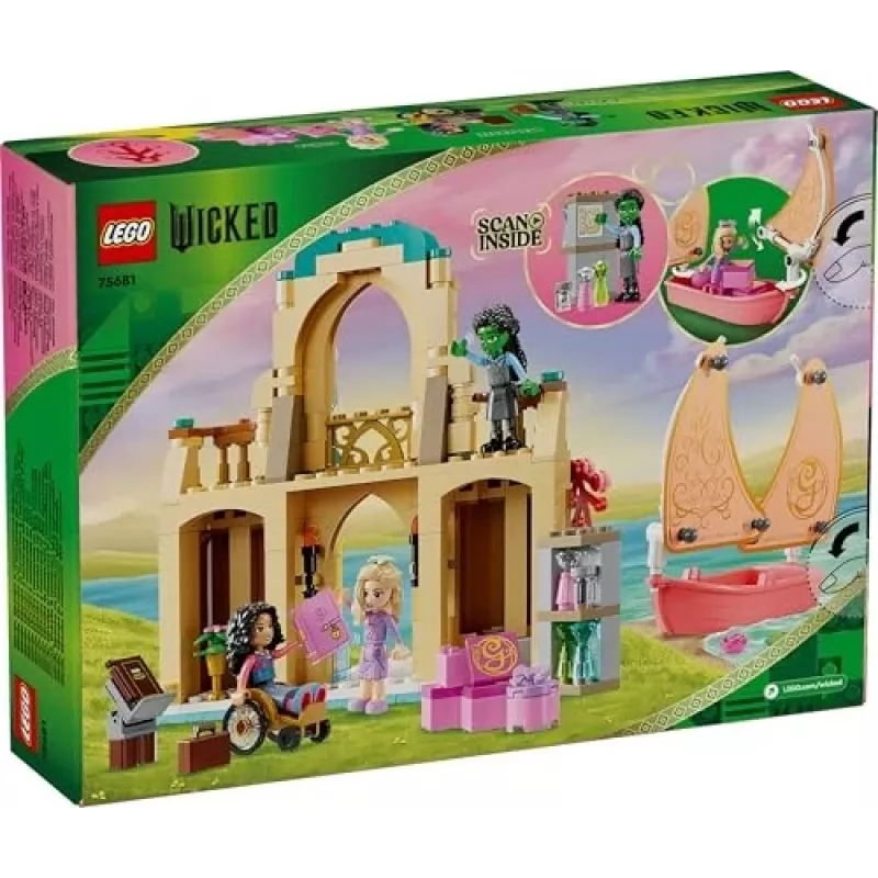 Konstruktsioonimänguasi LEGO komplekt 75681 koos Wickedi, Glinda, Elphaba, Nessarose ja Shizi Ülikooli minifiguuridega