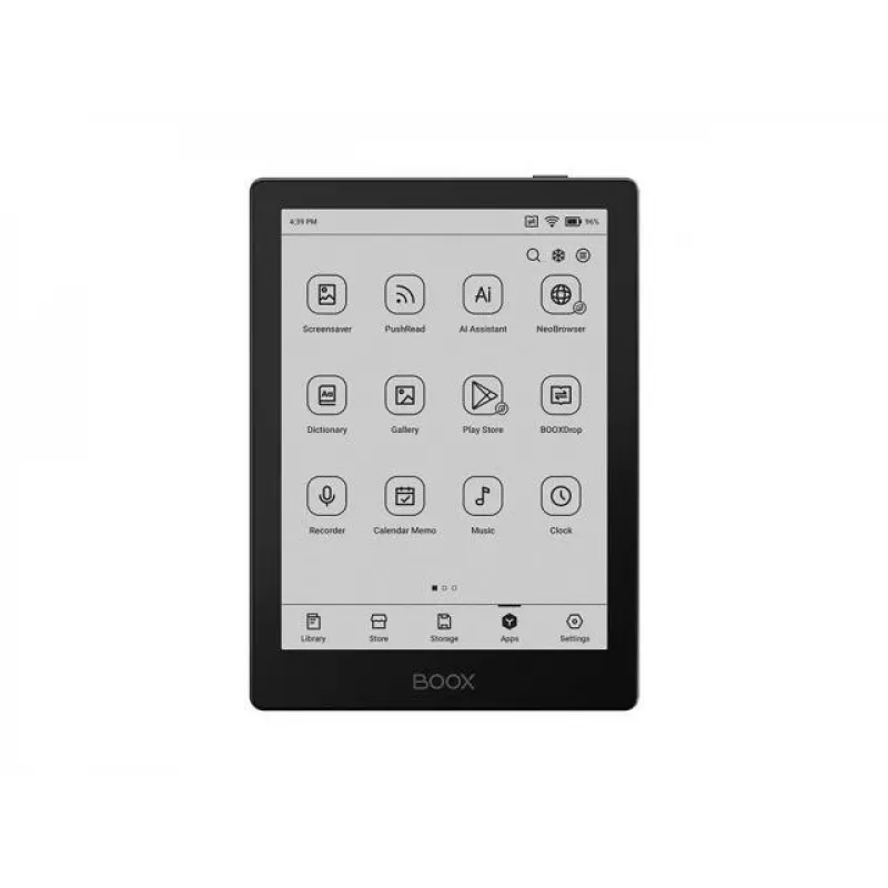 E-luger Onyx Boox 6 tolli (15,2 cm), 1448×1072 E‑ink, 32 GB, 2 GB muutmälu, Android 11, kahe sagedusega Wi‑Fi, Bluetooth 5.0, MicroSD, USB‑C, must
