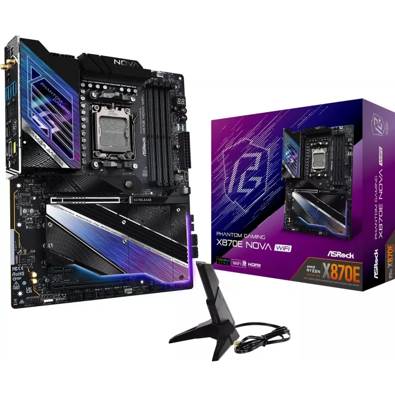 Emaplaat ASROCK MK X870E NOVA WIFI AMD X870E Socket AM5 ATX, DDR5, 4x DIMM, 256GB, Wi‑Fi 7, BT 5.4, 5Gb LAN, PCIe Gen5 M.2