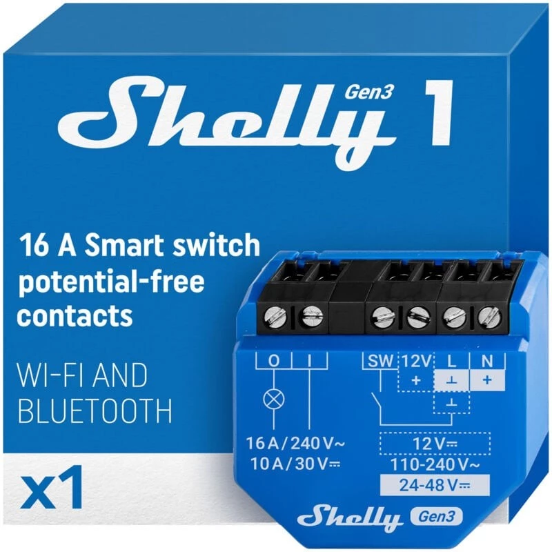 Shelly 1 Gen3 – Wi-Fi intelligentne releelüliti kuivkontaktiga, koduautomaatika jaoks, ühilduv AL-iga