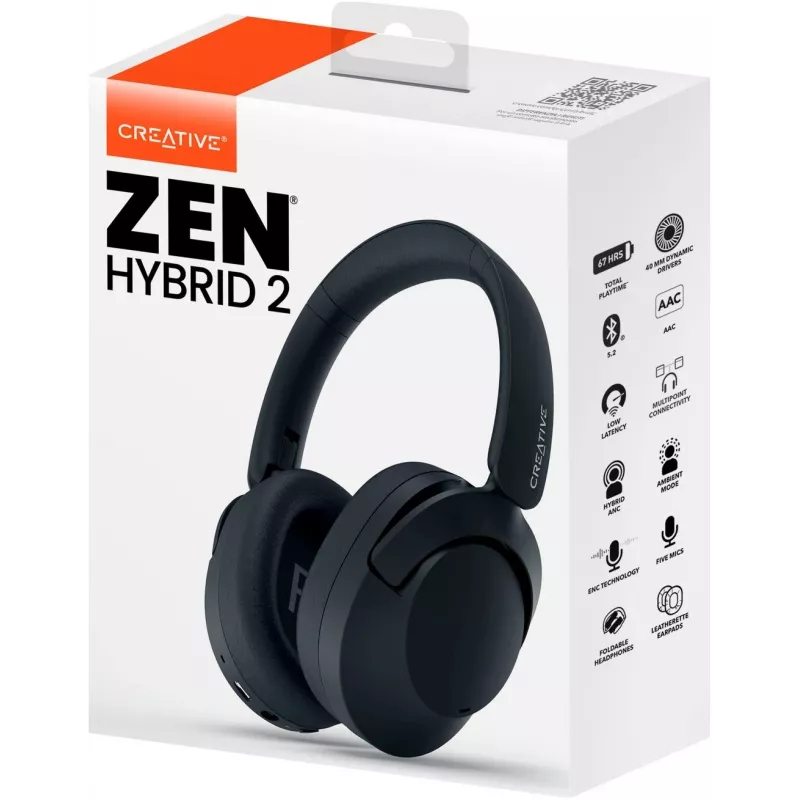 Creative Labs Zen Hybrid 2 peakraua juhtmega ja juhtmevaba kõrvaklapid, kõrvavõruga, kõned/muusika, USB Type-C, Bluetooth, must